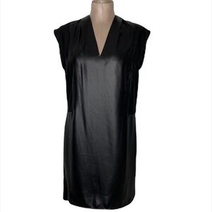 Sandro Paris Black Faux Satin Panel Shift Dress Sz XS